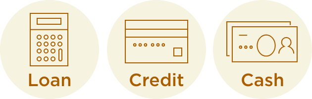 ローン、クレジットカード、現金