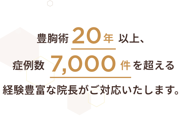 豊胸術20年以上、症例数5,000件を超える経験豊富な院長がご対応いたします。